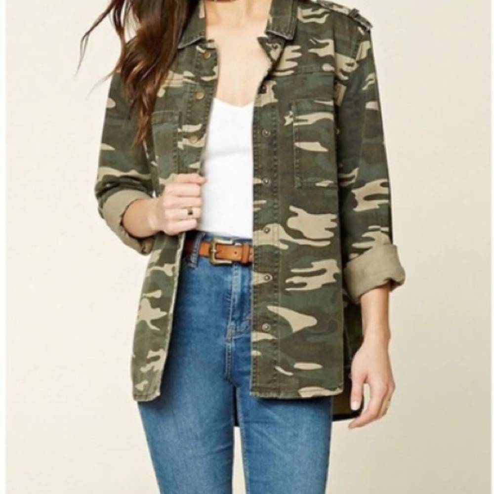 F21 Denim Camo Jacket / Top